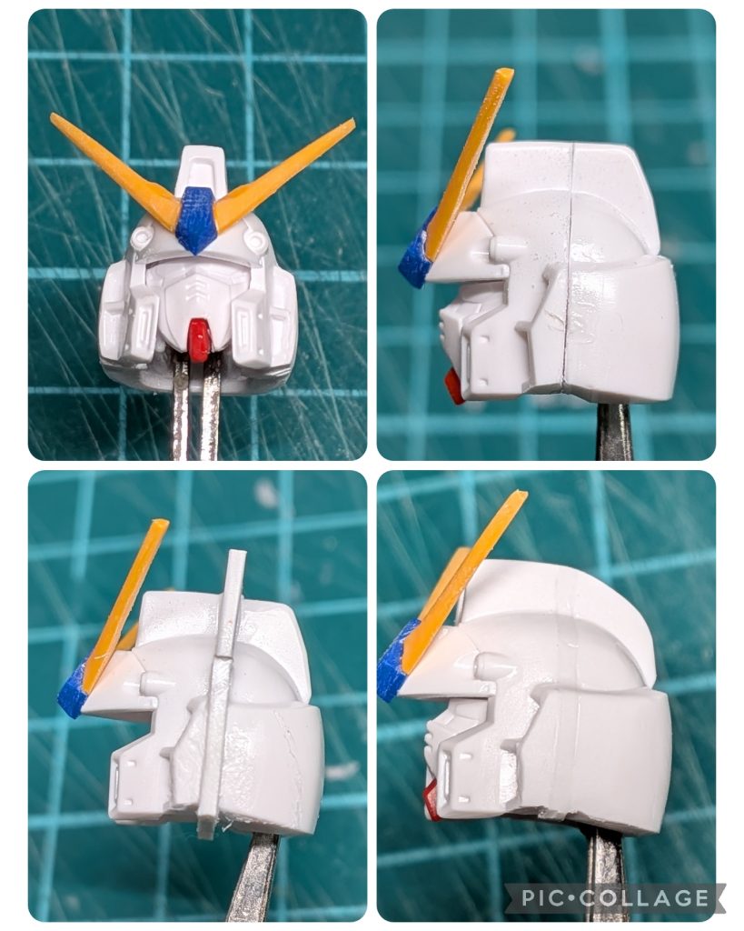 ヘルメットは前後に１ミリ幅増しして彫を深く。