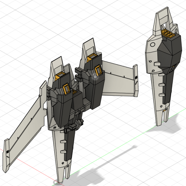 TR-S用強化型シールドブースターがひとまず形は仕上がったので去年作って放置してた、機首部分と連結してみた。下から見ると密度感が高くて、かっこいい！去年作った機首部分気に食わないから一から作り直す！（5枚目）