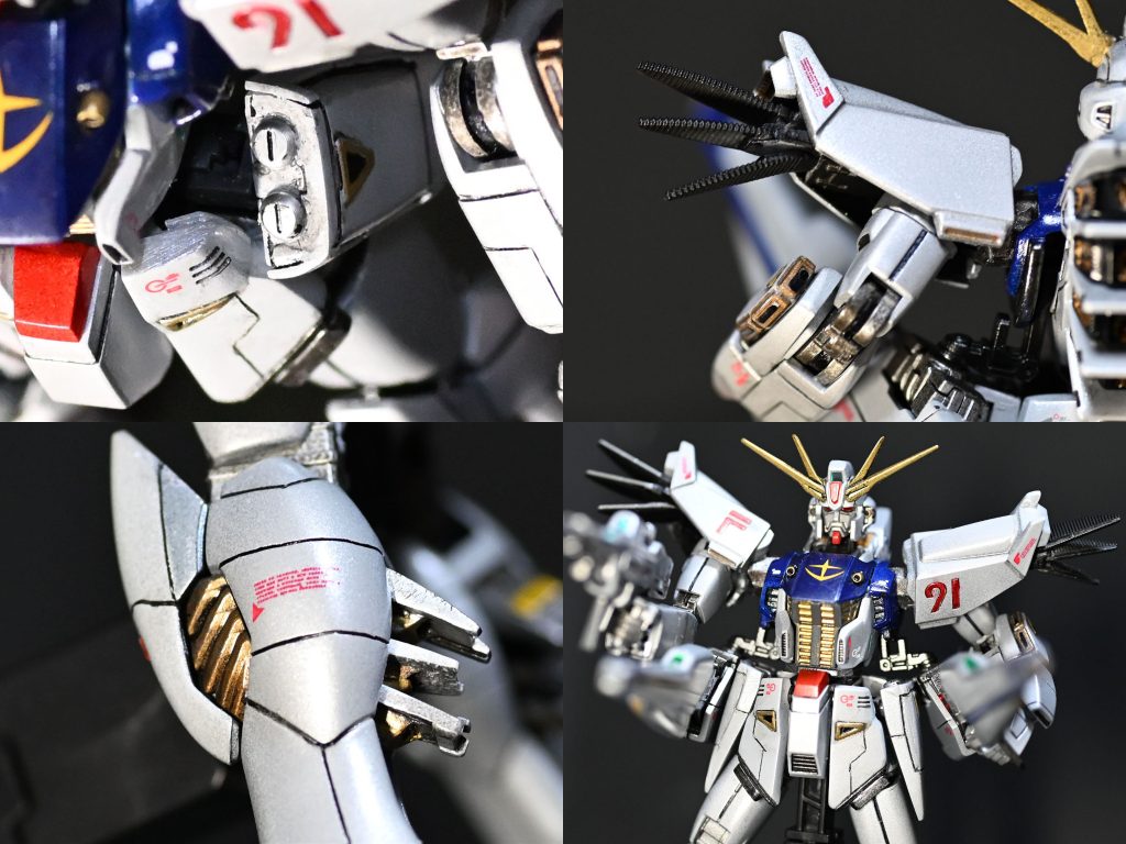今回プラバン工作色々してみました。腰アーマー拡大と左側サーベルぽい丸追加、肩の大型化、肩フィンの延長、脹脛後ろバーニア拡大(そのせいで閉まらなくなったので固定）、フロントアーマー拡大(中央で切って左右独立化）