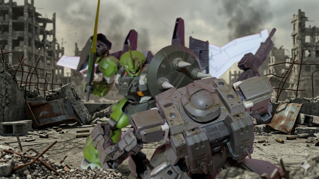 テロリストのMSプロドロス(アーリタイプ)と交戦するディランザ・モノクロニウス。