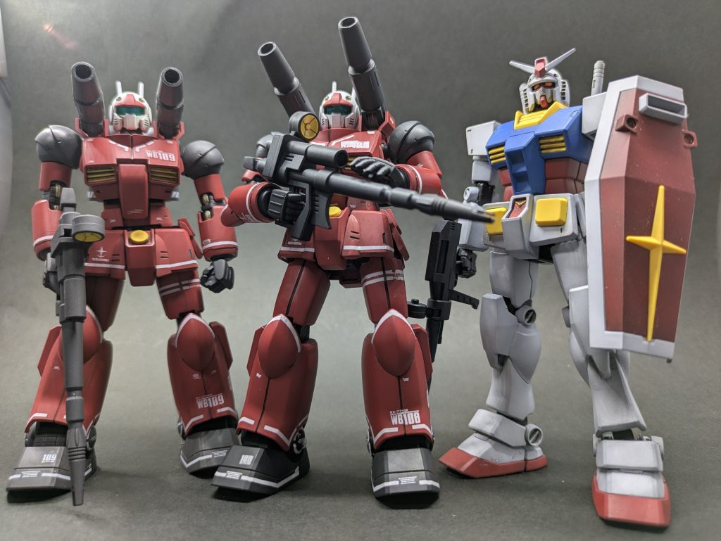 3機揃って記念撮影🙂ガンダムもガンキャノンに合わせてデカール仕様を製作しないとダメかな？💦