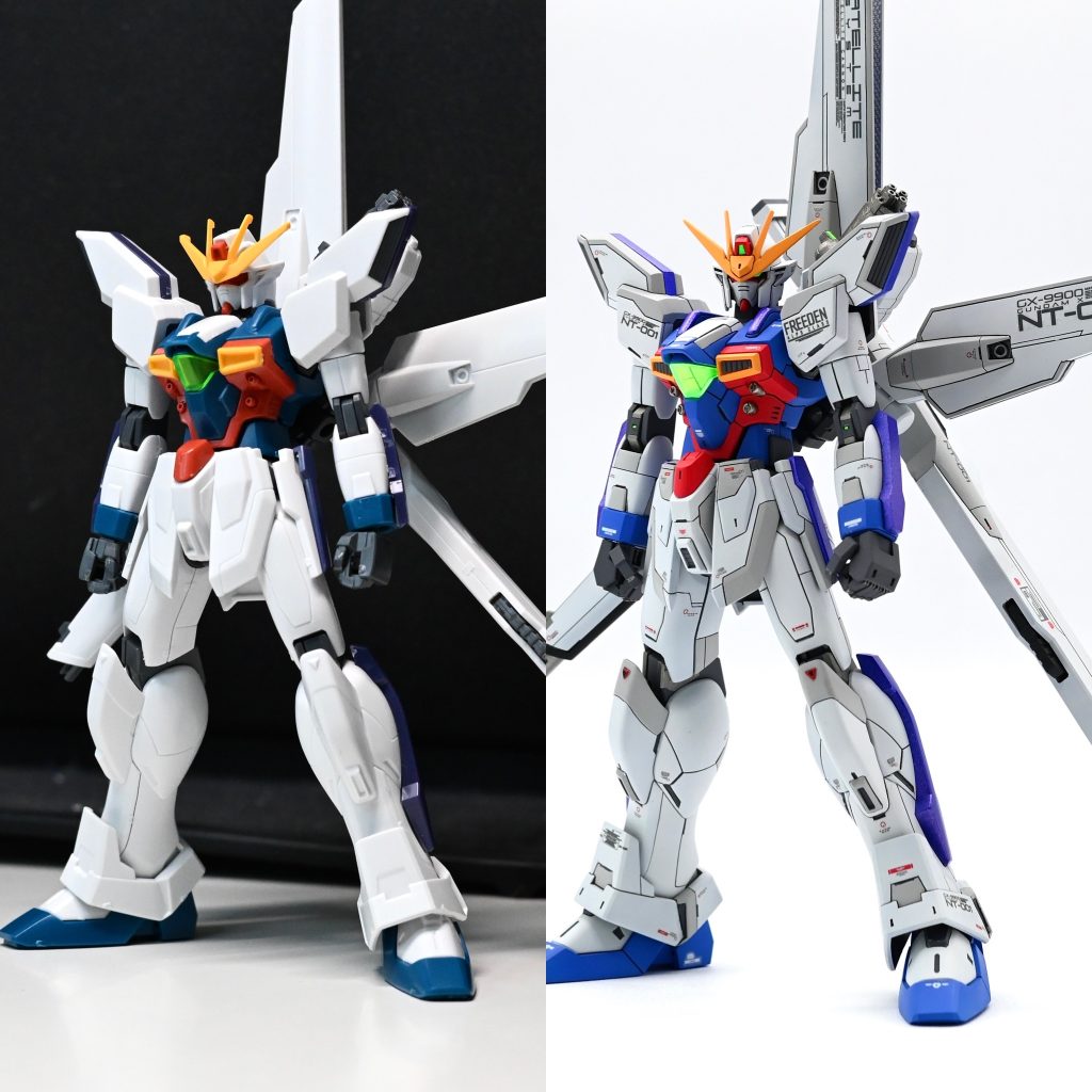 やや画角は異なりますがビフォーアフターです。元キットのほうが原作に近い色味ではありますが、ヒロイックな今回のカラー、これはこれでよかったかなと思います。