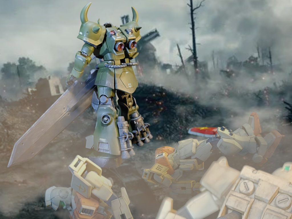 「こちらヤーコブ、敵は全部片づけた。」陸戦ジムが死屍累々してます。作中っぽく仕上げてみました。今日は4月6日ジムの日ということに投稿した後に気づきました。ジムファンのみなさま、駆逐してごめんなさい(gundam-kao5)