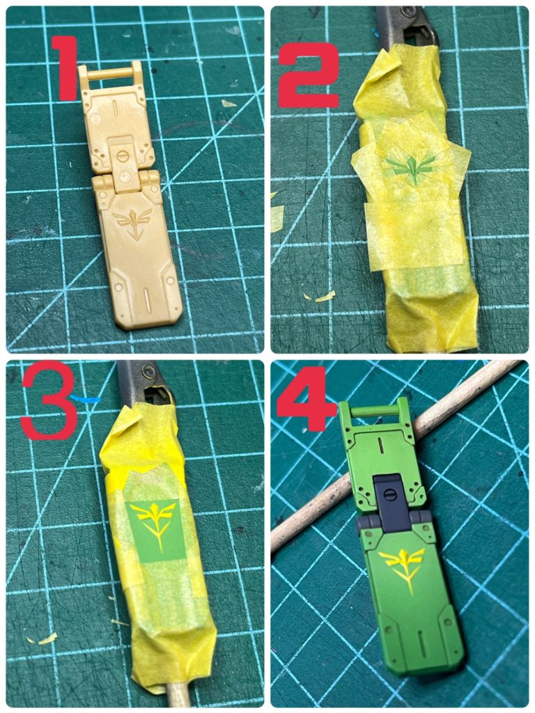 ジオンマークがめちゃくちゃ薄く下の方がほぼ見えない、左右のV次がなんか違う笑って事で、二回分けてマステ使って描く事になりました🤣