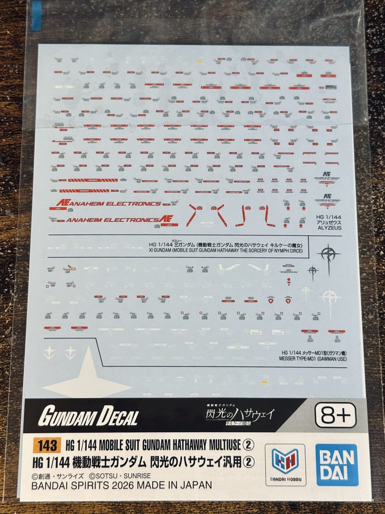 作品名：閃光のハサウェイ汎用デカール②<p>とりあえず水転写式デカールだけ先にゲットしてきました。 これで準備万端👍</p>
