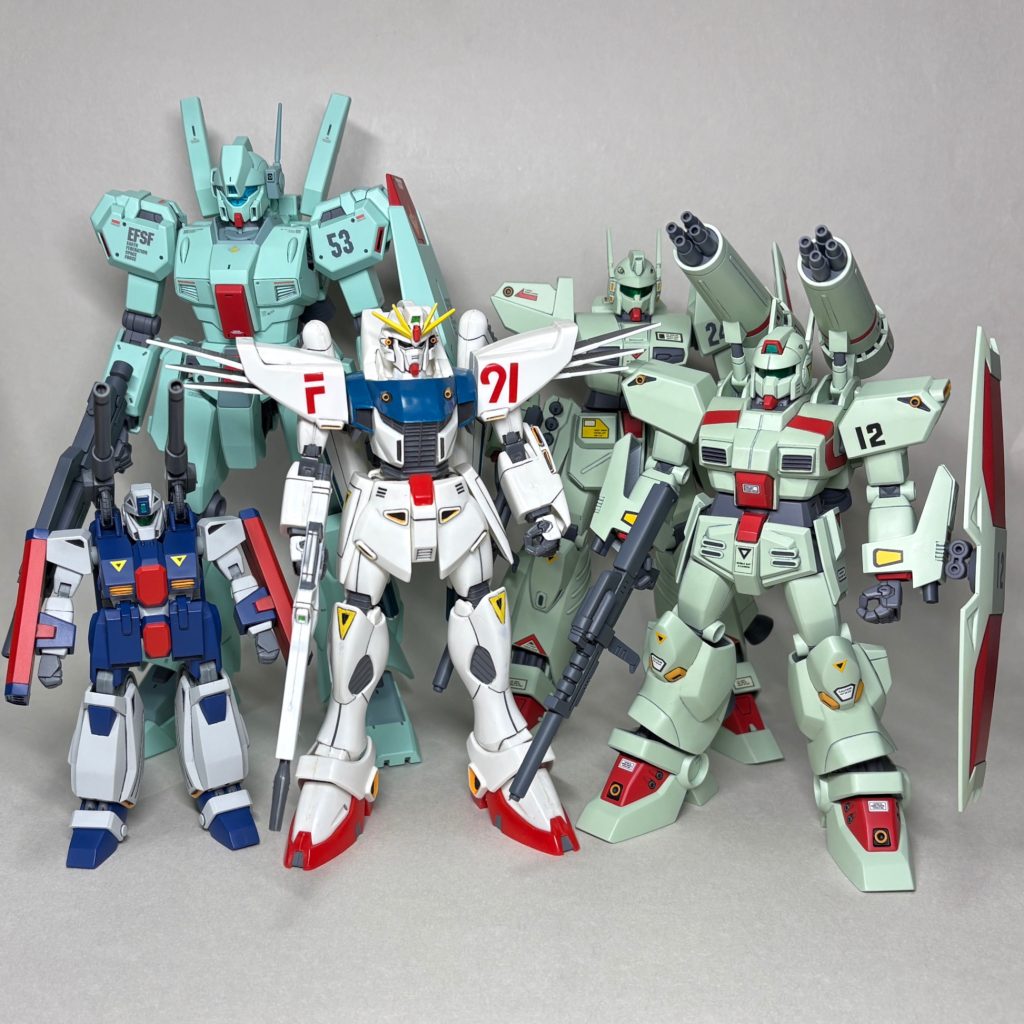 連邦系機体の大きさ比較塗装はしましたが、ガンタンクとF91は借り物です。