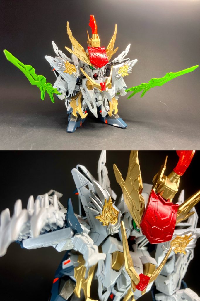 【淵獄魔掌】両腕に換装する異形の巨腕武器。祖父・司馬懿デスティニーガンダム譲りの風貌は貫禄がある！非戦闘時は背部に装備し、トリニティ資源を消費しない司馬一族独自開発の航行システム用推力発生装置として機能する。