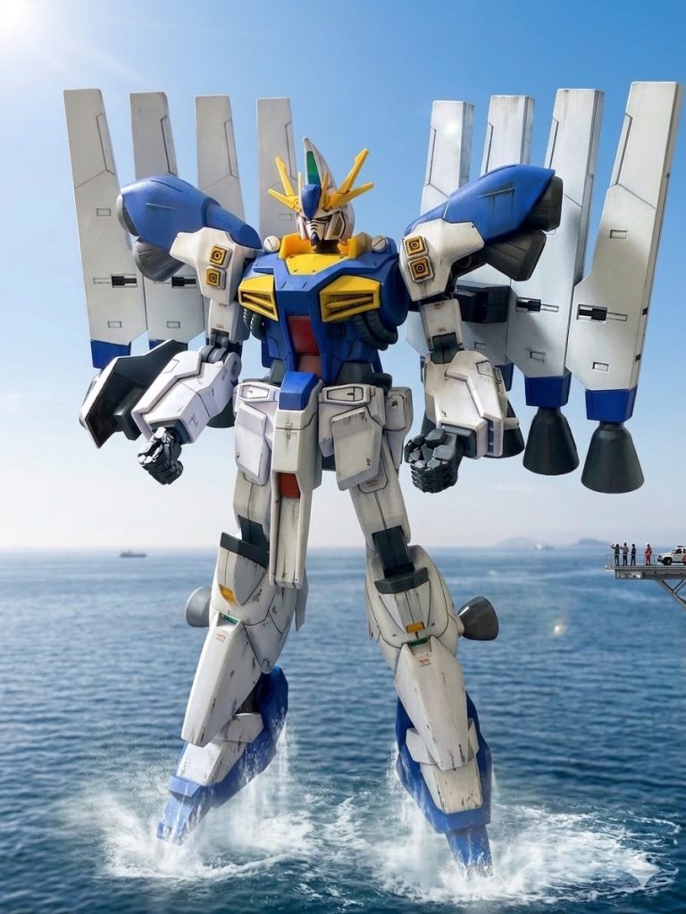 ■機体コンセプト（ペルセウス／ゾーリン・シールド）　「空を制圧するのではなく、“空域そのものを封鎖する”迎撃型ガンダム」ペルセウスは、オジマンディアスのように運用計画：ZORIN SEED によって開発された高火力・高機動による突破型MSに対抗するため、地球連邦軍工廠・サナリィ・ブッホの共同開発で生み出された防衛・迎撃思想のフライト対応ガンダムである。本機は「敵を撃破する」ことよりも、敵の行動を奪い、戦域を支配することを最優先に設計されている。■設計思想（3本柱）●1）“盾”としての制空能力ミノフスキーフライトを高効率化し、長時間滞空と高高度制御を可能とする。また、ミノフスキーターボによる単機で制空権を確保する。●2）迎撃・妨害による戦域封鎖高精度センサーと誘導制御、ファンネル系迎撃端末を組み合わせ、敵のファンネル・ミサイル・サイコミュ及びサイコフレーム搭載MSを無力化する。