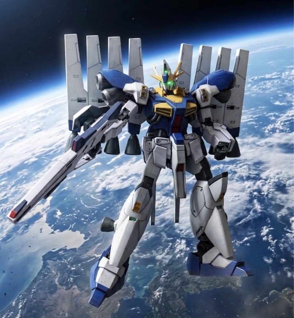 ■ペルセウスガンダム 技術的影響と評価①ペルセウスは、連邦軍によるアナハイム依存脱却の象徴として開発された機体であるが、その技術的成果は単なる一機の枠に留まらず、後年のモビルスーツ開発史に多大な影響を及ぼすこととなった。V2ガンダムのミノフスキードライブやミダスのミダス・タッチ・フラッシュの他にも、のちに台頭するクロスボーン・バンガード製モビルスーツ群に対しては、設計思想および各種要素技術の面で顕著な波及が確認されている。
