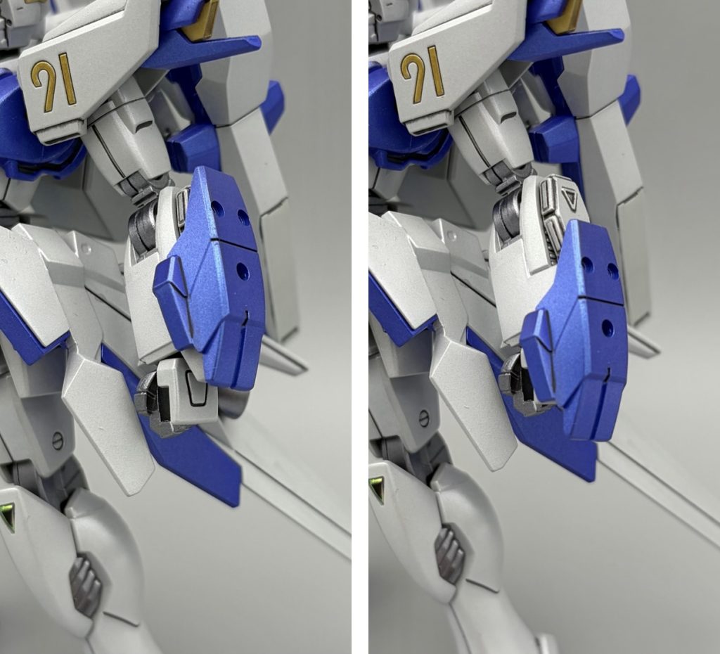 籠手はネオジム磁石での接続です。簡単に位置の付け替えができます。格闘戦やランスでの攻撃の際に、腕を保護してくれます。