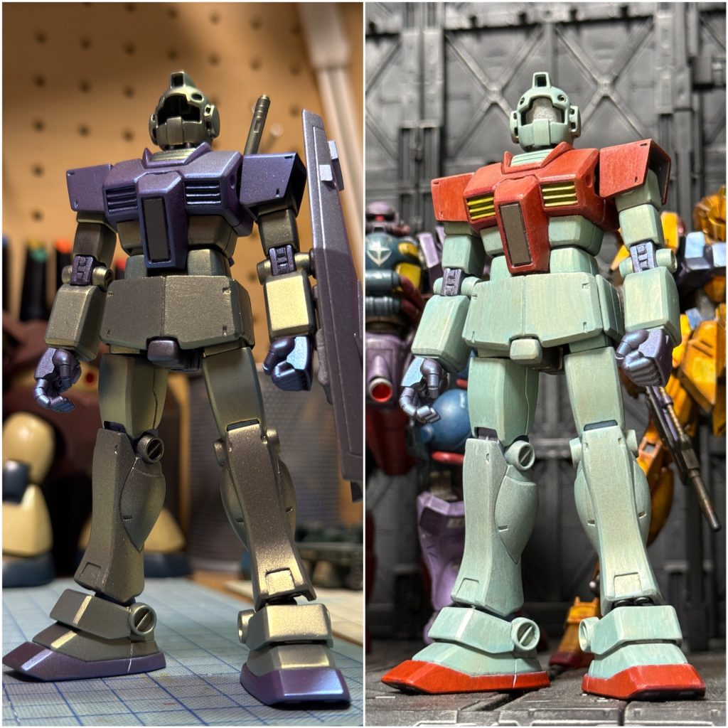 右:下地と左:ベース塗装後の比較