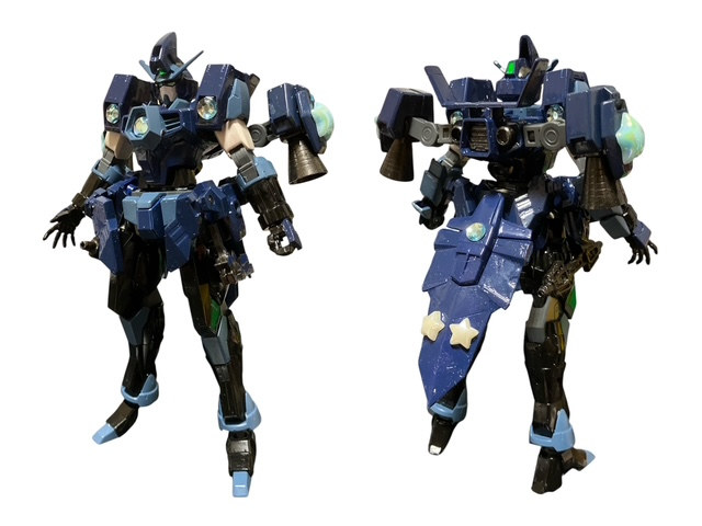 ガンダムAGE-1 プリマステラ。マッドーナ工房が販売しているガンダムAGE-1スパローの複製品をパラソーシャルアイドル「カレイドステラ」専用機にカスタマイズ。色分けは星街すいせいさん仕様のサザビーやGUNSTA掲載の作品を参考にしました。