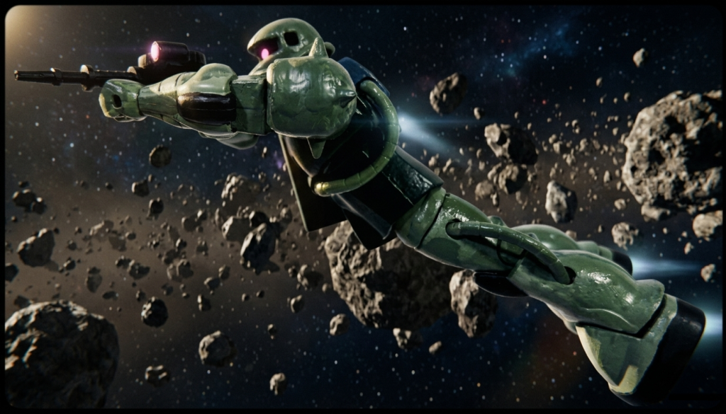 横のアングルから撮り、コレヒドール暗礁宙域の戦いっぽく。若干記録映像風にしてある。