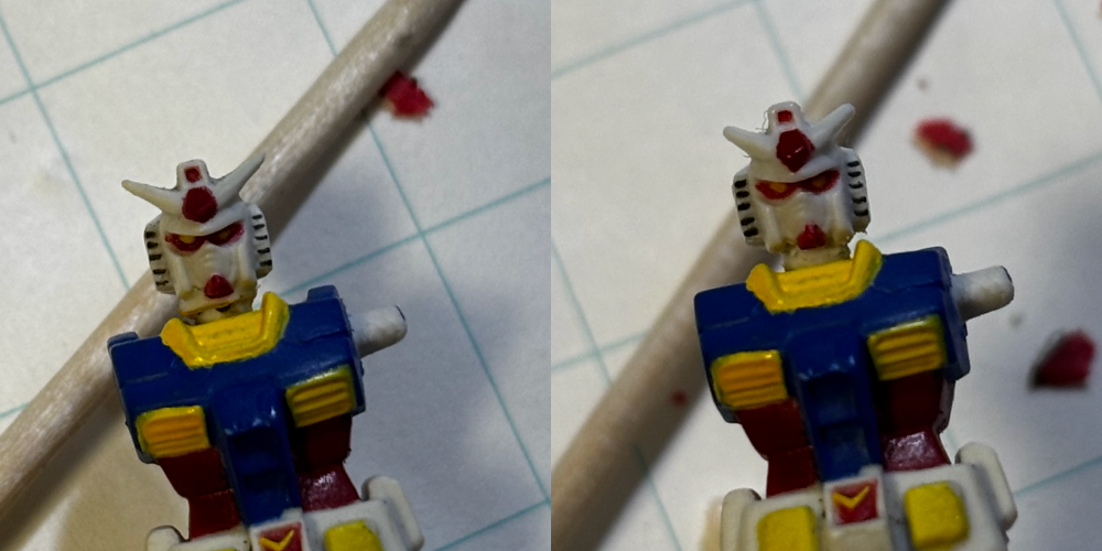 ガンダム小顔化超微妙(笑)後ろの棒は爪楊枝