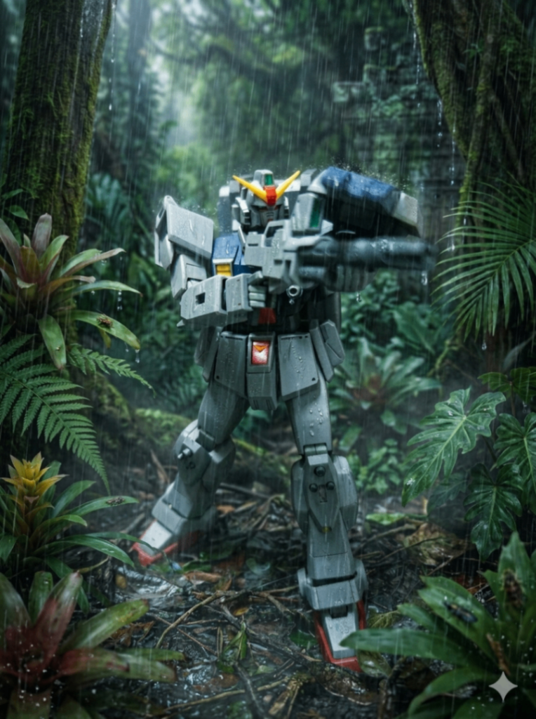 以上、陸戦型ガンダムでした。今後はこの陸戦型ガンダムを使用して戦闘を繰り返した状態のダメージ加工等実施予定です。（結構キレイ目に作成出来たのにダメージ加工は気が引けますが...勉強の為ということで！）それでは次回作でお会いしましょう！