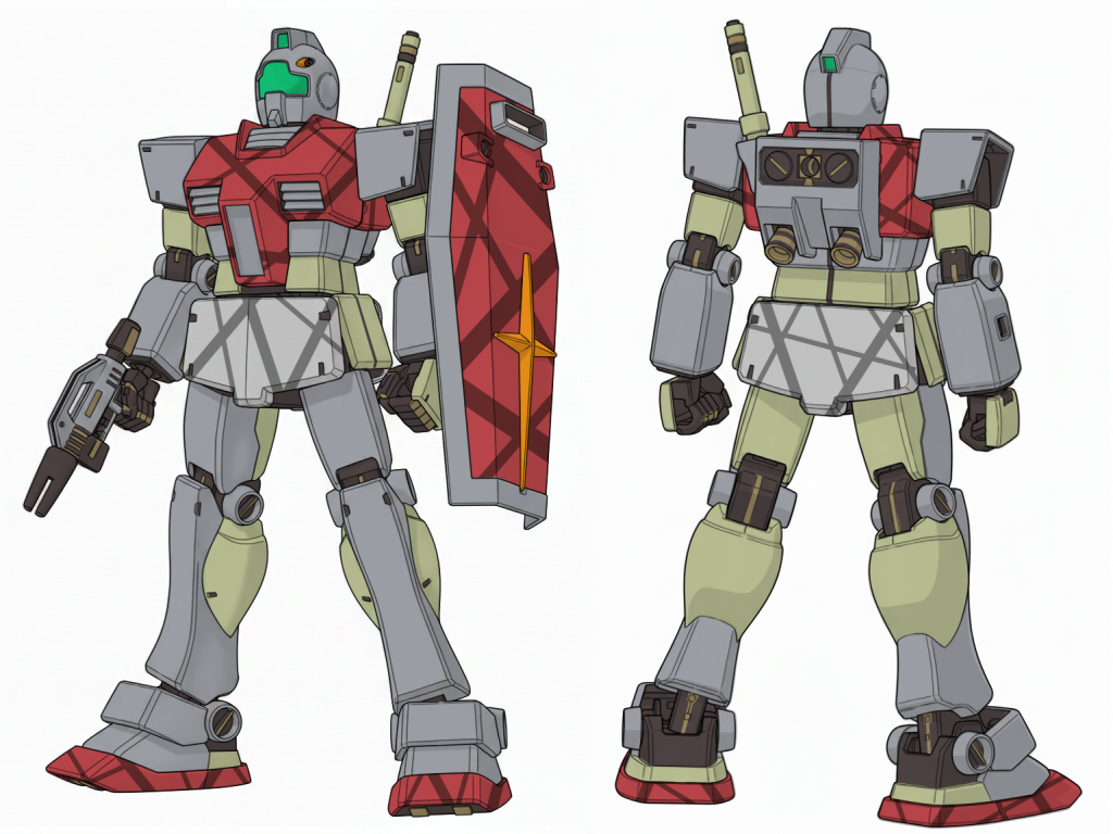 工作・アイカメラ/腹部/足ガード後ハメ加工・耳をWAVE Hアイズ6mmに置換・首ジョイント位置変更・PL/合わせ目整形・背部バーニア加工・3mm穴/バーニアを30MMトラスベ－ス切片で塞ぎ・細目スチールウールで表面処理塗装・グレー部：水性サフ グレー・プライマー塗装部：水性ガンダムカラー チュチュイエロー・赤：水性ホビーカラー マホガニー + 水性ガンダムカラー ルナマリアピンク・スカート：水性ホビーカラー ねずみ色 / ガルグレー・オレンジ：水性ホビーカラー オレンジ・メカ：水性ホビーカラー 焼鉄色 / タミヤアクリル ゴールドリーフ・外装裏側：ダイソー アクリルマーカー メタルブラック・マーキング：スタンピングリーフ自作デカール（連邦軍マーク）/ アシタのデカール (番号)・ホワイトドット：ハセガワ フィニッシュシート・ウェザリング：リアルタッチマーカー / ウェザリングマスター製作期間：1週間