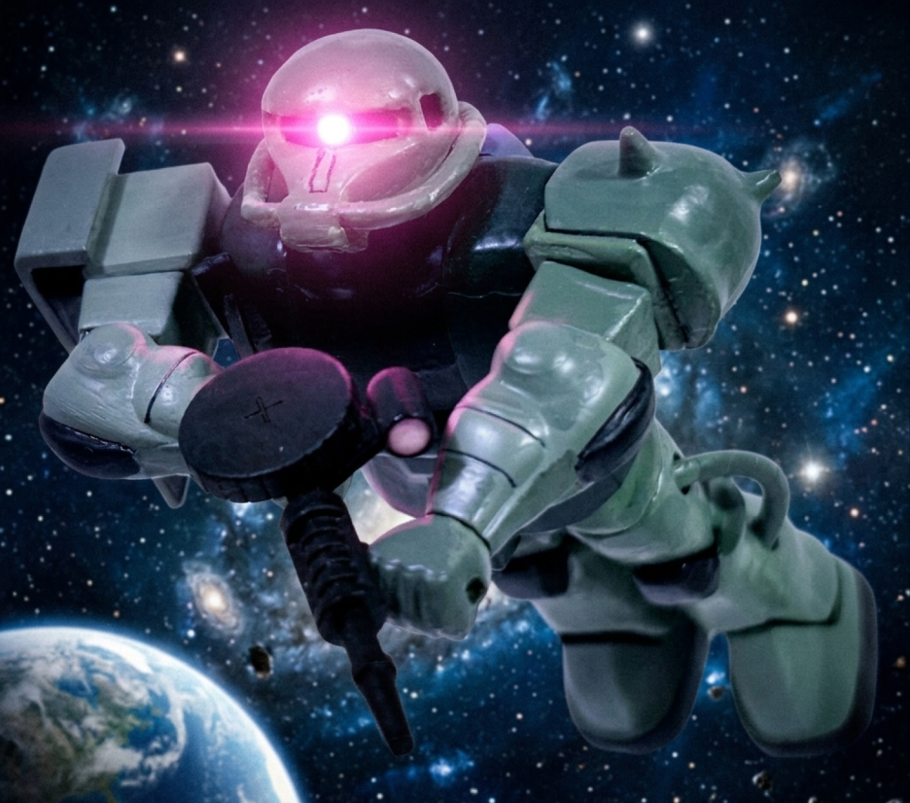 これをHGUCやオリジンでやるとかなり滑稽な感じになるのだが、のっぺりとした印象の旧キットでやると違和感がない(zaku-kao6)