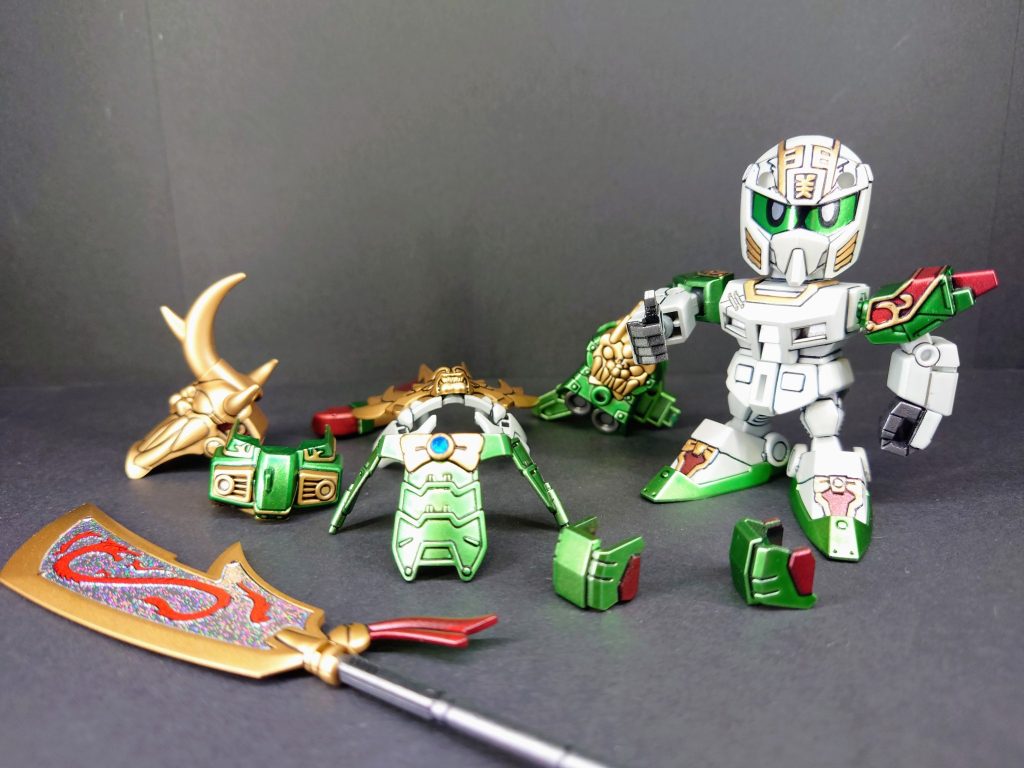 軽装形態とカラーレシピグリーン…GMメタルイエローグリーンホワイト…タミヤパールホワイトゴールド…Mr.スーパーリッチゴールドレッド…タミヤメタリックレッドグレー…タミヤライトガンメタリックホワイト部下地…ガイアノーツサーフェイサーエヴォシルバーその他下地…フィニッシングサーフェイサー1500ブラックトップコート…水性プレミアムトップコート光沢、プレミアムトップコートUVカット光沢最終トップコート…水性プレミアムトップコートUVカットスムースクリアつや消し以上でエアブラシ、スプレー、筆塗り塗装しております。※GM＝ガンダムマーカー