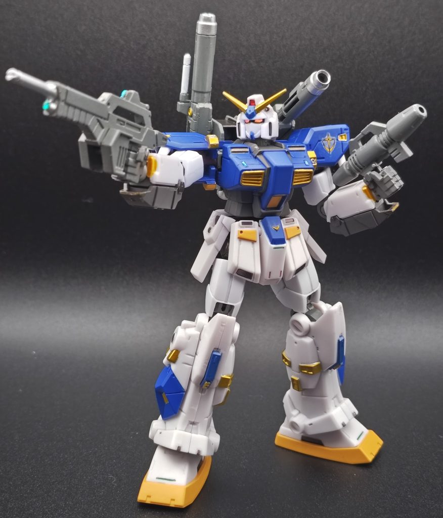 最後はうっすら旧パケ絵のジムキャノンっぽいポーズで。靴が黄色い機体は結構珍しくて、独特な雰囲気が好きな機体です。最後までご覧頂きありがとうございます！