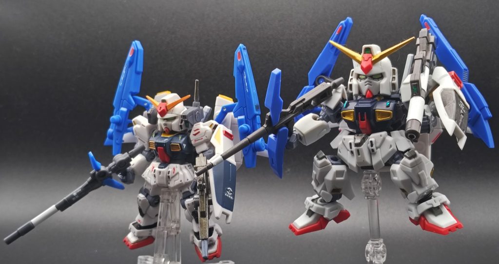 最後にモビリティジョイントのスパガンと。本編にはありませんがスーパーガンダムが盾とバルカンを装備してる状態、強者感があって好きです😊モビジョのマークIIは顔圧が強いですね！（個人の感想です）アンサンブルの顔が薄味なのか…今回は以上です、最後までご覧頂きありがとうございます。