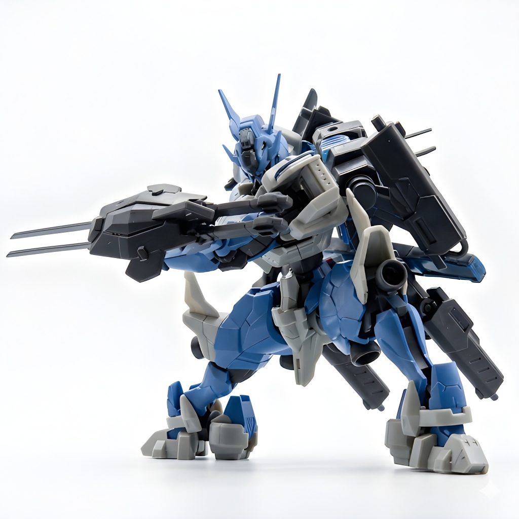 In my custom lore, this unit uses a dual-weapon configuration consisting of a shield and a custom sword, along with beam guns from the Lfrith Anavata.