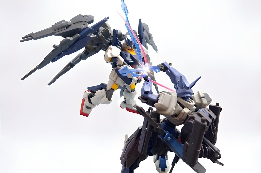 I designed this unit to achieve explosive and agile mobility, combined with a weapon system that delivers a sword-dance-like combat style infused with electrical power. For long-range combat, it is equipped with four beam guns, significantly enhancing its overall performance compared to the standard Lfrith Anavata.