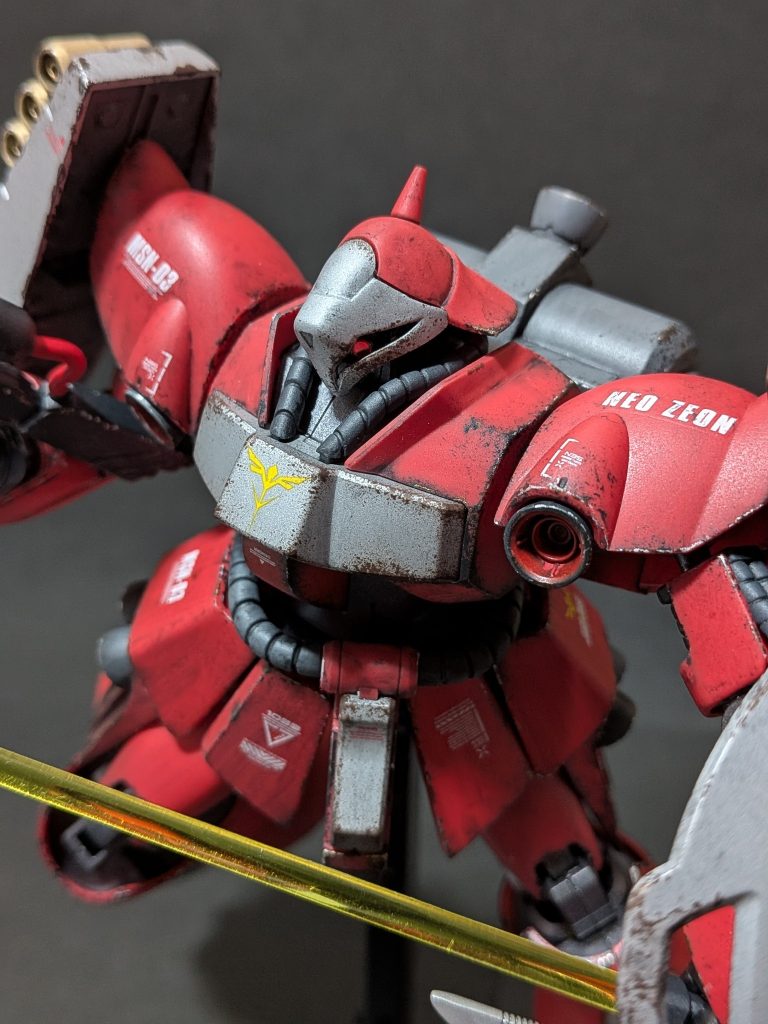 以上でヤクト・ドーガ(クエス・エア専用機)でした。昔のキットとはいえやはり逆襲のシャアのキットは傑作ばかりで製作していてかなり楽しかったです(zaku-kao5)次回作るガンプラはまた盟主王アズラエル理事から募集かけますのでその時はまたよろしくお願い致します。