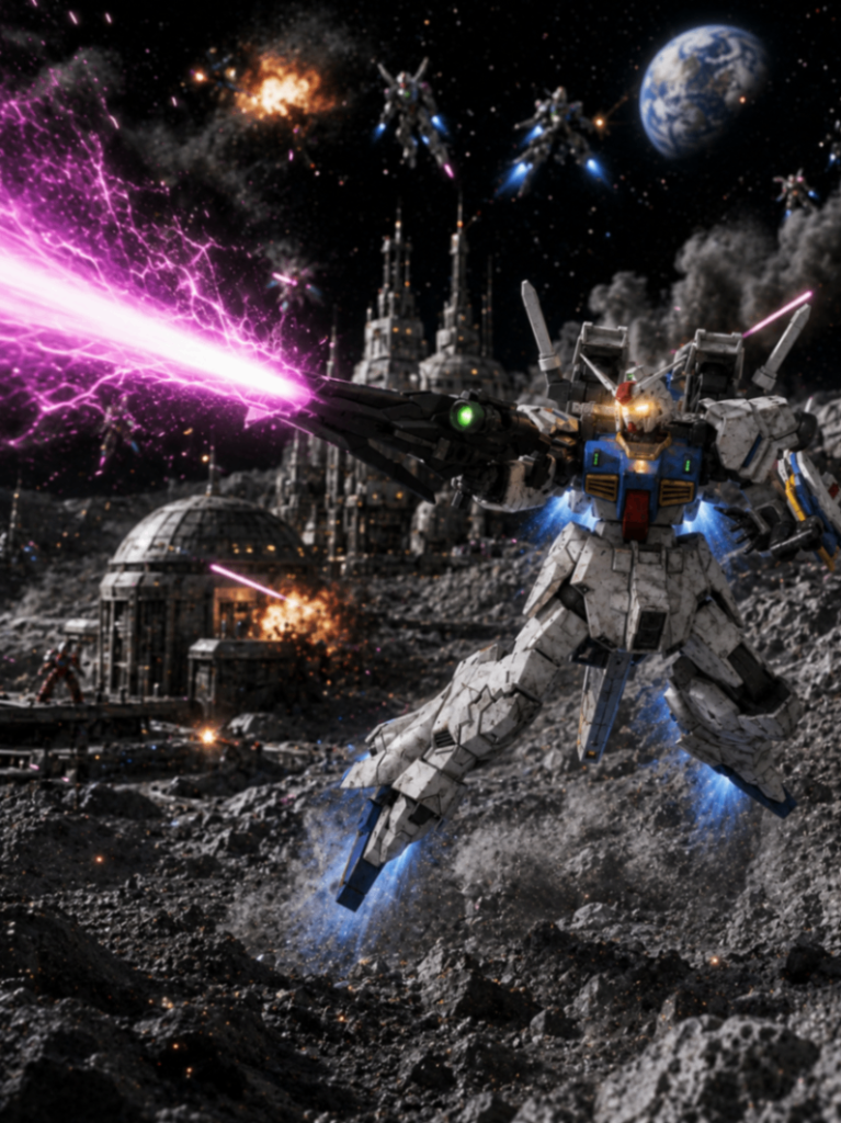 リアライズガンダムアクセラマニューバ月面基地での戦闘風景