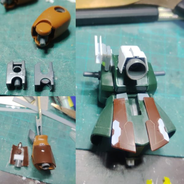 ガルマ専用ザク製作中です。実は旧キットのザクは初めてです（ジャンクは貰いましたが）P2：太ももは、合わせ目消しのため後嵌め加工（と言ってもグレーのパーツ切っただけ）。高機動カスタマイズなので、裾とバックパックにバーニアを追加。追加した裾とスカートにジャンクザクのパーツを使用しました。P3：リベット貼る前の状態です。目つき悪くして、大型剣を装備。マゼラ・トップ砲はウェポンラックに固定。塗装して乾燥の待ち時間のアップですので、もうすぐ本投稿します。（2枚目）