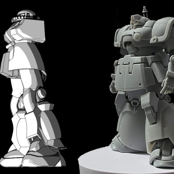 ガンダムに10年掛かる我が身であればこそ、ザクを避けてきた訳である。ジオングとは別の意味で、正当なる敵役とするならば時間を取られるのは当然な訳で…。数々の名品が既に世に発表される中、GUNSTAにて展開する我がプロジェクトに置いてのザクは？と問われると、すぐさまこれですよ～と出せない事情がある。何度も書きましたが、お爺はザクを純粋な兵器の完成形とは見ていないのです…。かといって、作業用アレンジ物とはまた違うので…勇ましい兵器としての雄姿ではなく。ようやく実用化された段階として、徴兵された感と言うか…(^^;)。上手く言えません。誰か通じる人いますか(笑)。でもそんな感じの中、逆説的に自分のドムと並べてみると…系列？ルーツを感じる気がする…と自分をダマします。当然なのです。同じ者が作るのですし、骨は同じキットですし、ずっと見ているのですから…若者よ、大人はこういう論法で人を煙に巻くのですよ(笑)(-。-)y-゜゜゜。連日と同じように見えて、構成と比率もバンバンやり直しています。少しは面白いですか？そう信じて変遷を上げてみているのですが…そうでも無ければ固まってからにするべきか…でもだんだん自分では気に入ってきました。スカートの成型・分割と腕の方に手を伸ばしたいと思います…続く…かもしれない(;^ω^)。&nbsp;（3枚目）