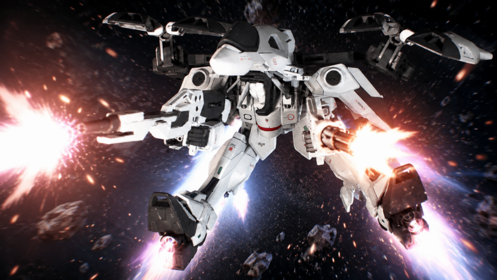 どこかで見たような形態に変形します。高速での戦闘に特化した機体という設定です。本当はホーミングミサイルや反応弾まで行きたかったのですが、それはまたいつかの機会に・・・