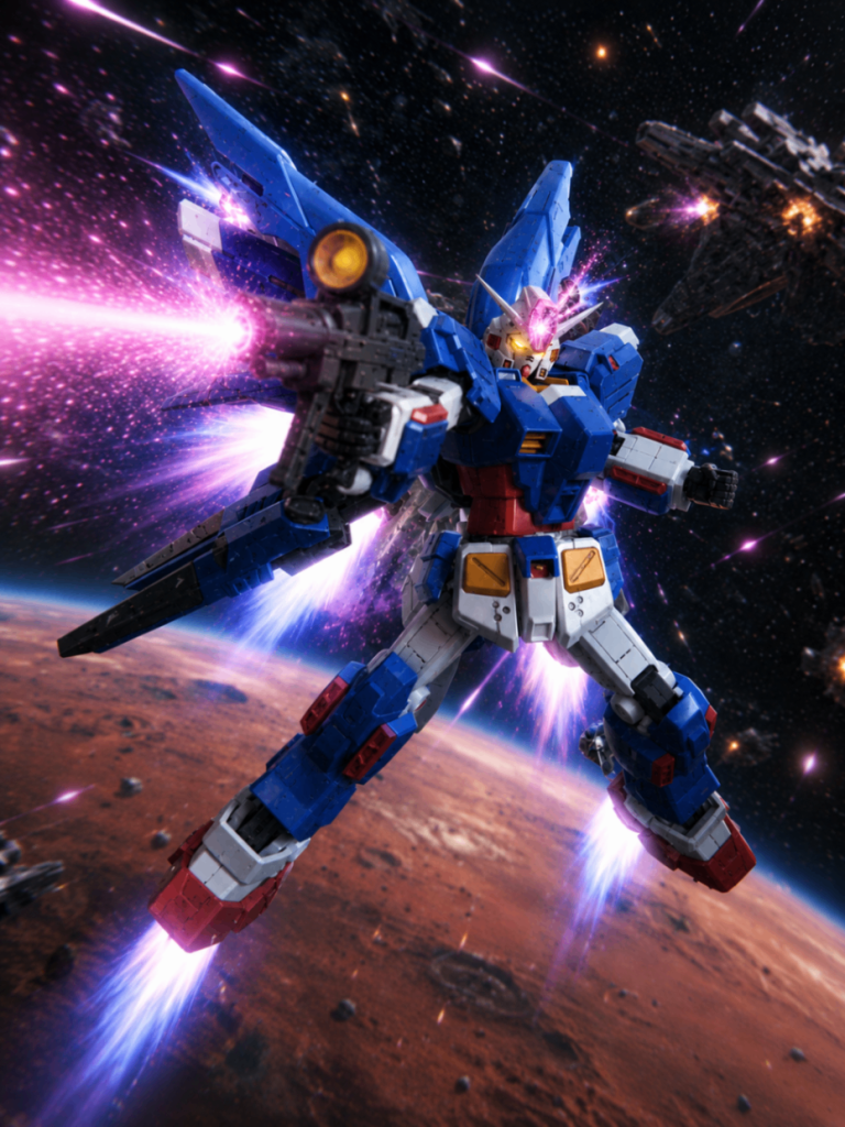 エリアルスターガンダム主にFAガンダム7号機とフォーエバーガンダムのミキシングです。額にハイメガキャノン砲を付けました。