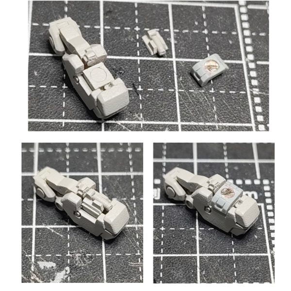 ガンダムアーティファクト νガンダム改修②【バズーカ】バズーカをバックパックから切り離し、グリップをプラ板と真鍮線で折り畳みできるように制作。バックパックへはネオジムで接続予定。【ハンドパーツ】エポパテで右手握り手、ビームサーベル兼バズーカ持ち手を削りだしで制作。左手平手をプラ板で制作。【ビームサーベル】ビームサーベルをバックパックから切り離し、プラ棒で軸打ちして脱着可能化し、ビーム放出時のグリップをプラ棒で制作。ビームエフェクトは、原型をエポパテで作り、お湯まるUVレジン(クリア)で複製。蛍光エナメルで塗装し、光沢トップコート。【左手シールドアタッチメント】シールド装備してない状態も再現したいので、シールドアタッチメント部分を切り離し、ネオジムをしこむ。アタッチメントを取り外した時のビームサーベルむき出しのディテールをプラ棒とプラ板で制作し、裏にマグネットセッターを貼る。シールドアタッチメントをプラ板で作り直し、ネオジムを仕込む。【スネアーマー】膝が丸くてデカいと思いシャープ化し、モールドの位置も外側に。膝下のスラスターディテールをモールド3本引いたプラ板に置き換え。足首の左右可動に干渉する部分を少しカット。次【ガンダムアーティファクト νガンダム改修③】(5枚目)