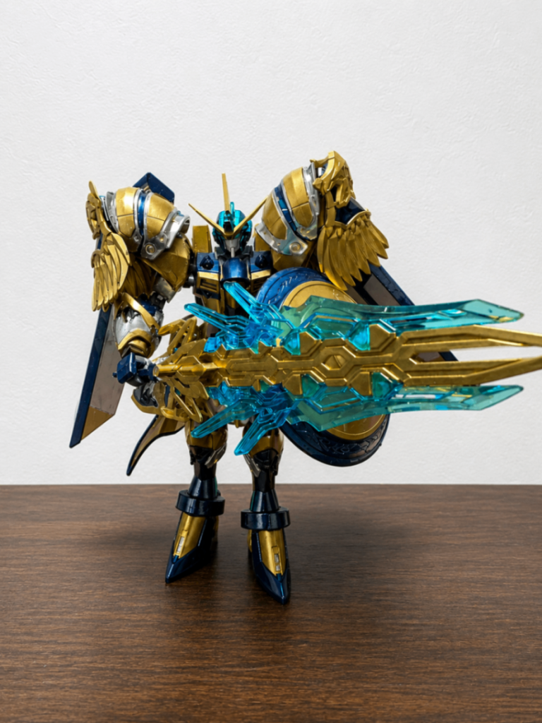 BB戦士系から拝借した剣と30MF系から拝借した盾を持たせて軍神モードになります。(ポーズカッコ悪かった😭)