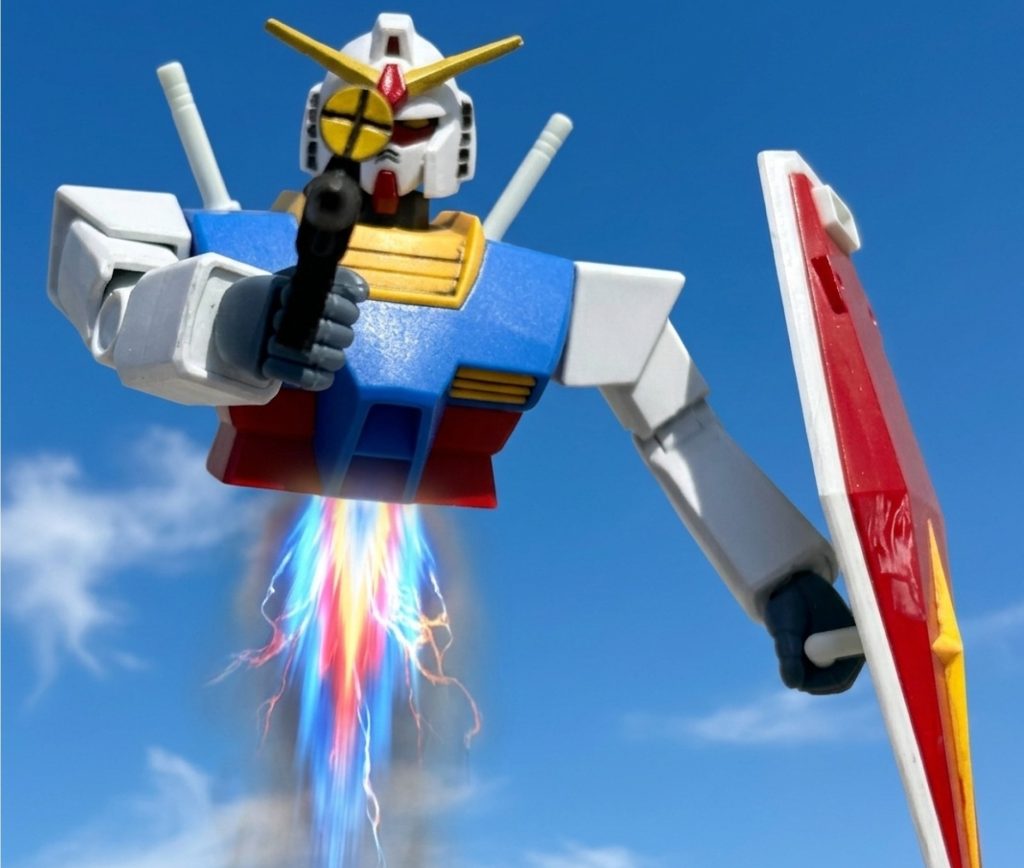 ゲーツ「何ぃ、分離しただと⁉」既にガンダムはハンブラビよりも高い高度に舞い上がり、ビームライフルを構えていた・・・。