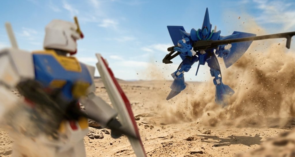 なお本機は俺設定の「あぶないガンダム ジークアクス編」にも登場し、テキサスコロニーでユージの乗るノーマルガンダムと対決する。パイロットはヤザンではなくゲーツ・キャパとダンケル・クーパー。こちらの世界ではティターンズは発足されていない（ジャミトフとバスク・オムが一年戦争で戦死しているため）が、密かにアースノイド至上主義者であるニシザワ中佐によって類似の特務部隊が設立されており、可変型モビルスーツの開発や実験を行っていた。ニシザワの部下となったゲーツはハンブラビを駆ってテキサスコロニー内に大量のジオン残党兵らを「クランバトル」をエサにおびき寄せ、次々に抹殺していた。特務部隊の情報をキャッチしたシャリア・ブルとブライト・ノアはサイド6のイズマコロニーで探偵稼業を営むタカとユージに調査の依頼をする。表向きはクランバトルの参加者だが、二人は潜入捜査官としてテキサスコロニーに潜り込む。しかしこっそりとマチュとニャアンも二人の後を追いかけてきていた・・・。↑おおまかなストーリーはざっとこんな感じ。