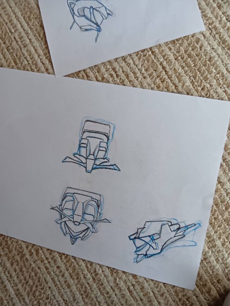 私の友人が頭部の3面図を描き、それを私に提供してくれました。このスケッチのおかげで頭部の制作が格段に楽になりました。おそらくこれがなければ納得のいくGT-FOURの完成がかなり遅れたのではないかと思いました。