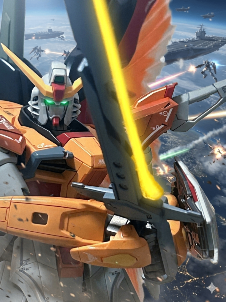 Geminiに「背景を空中戦風に」とお願いしてみました。目も光らせるサービスがついてきました