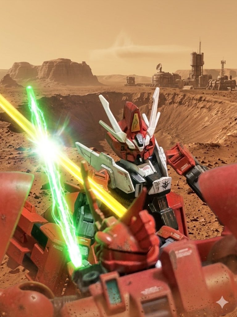 鹵獲される前に火星独立ジオン軍MSと交戦するTR-7