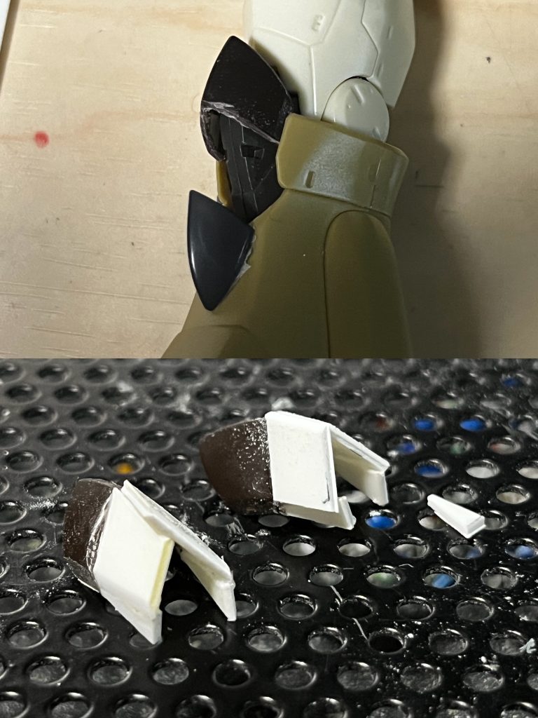 膝パーツのプラ板は端材をそれっぽくくっつけて、削ったら出来ました。寸法は測ってないので分かりませんね(ﾟｰﾟ)(｡_｡)ｳﾝｳﾝ