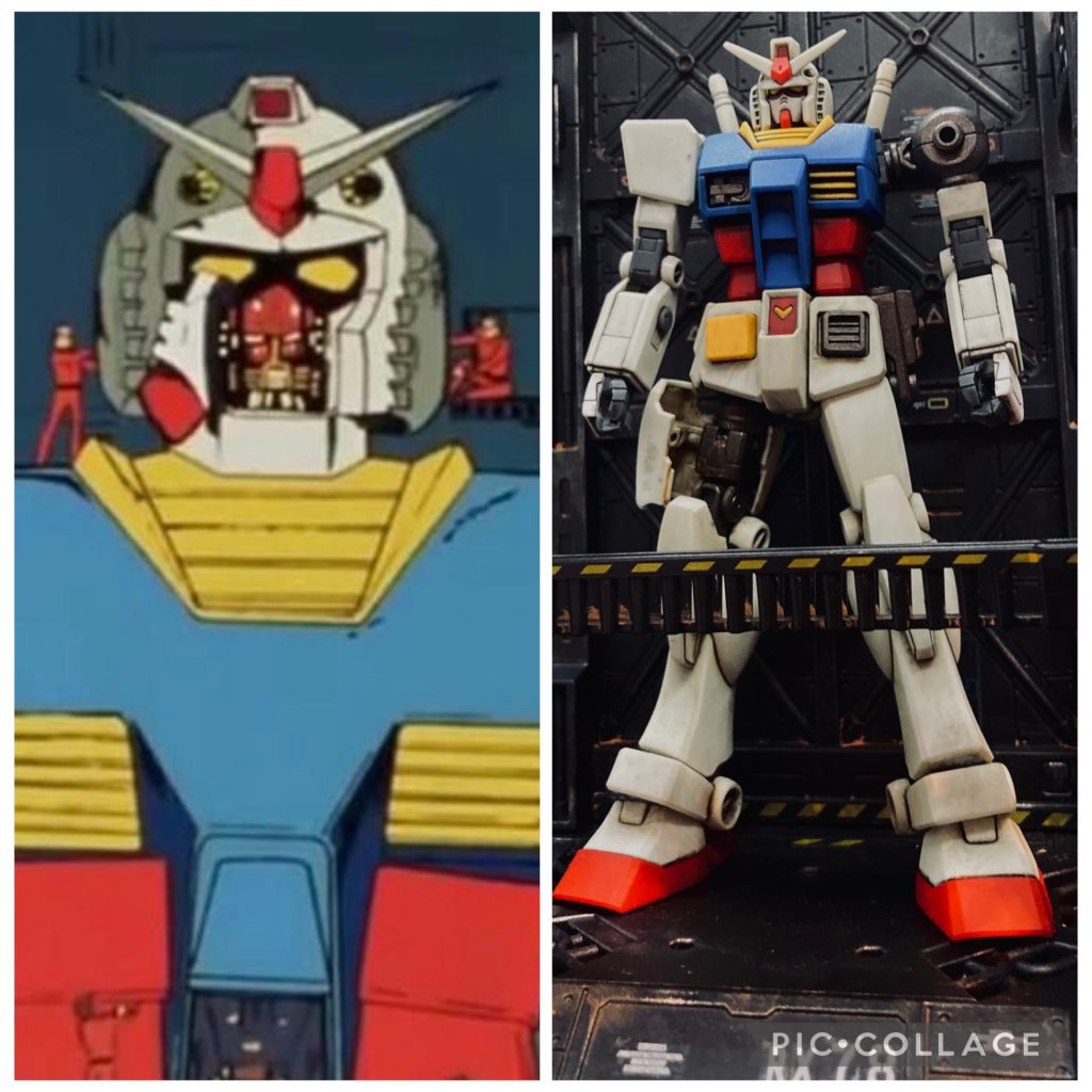 ネットで検索しても，この絵しか無く雰囲気を感じていただければ幸いです(gundam-kao5)左のアニメガンダムの口の中、ナウシカの巨神兵？進撃の巨人の顔？が⁉️(zaku-