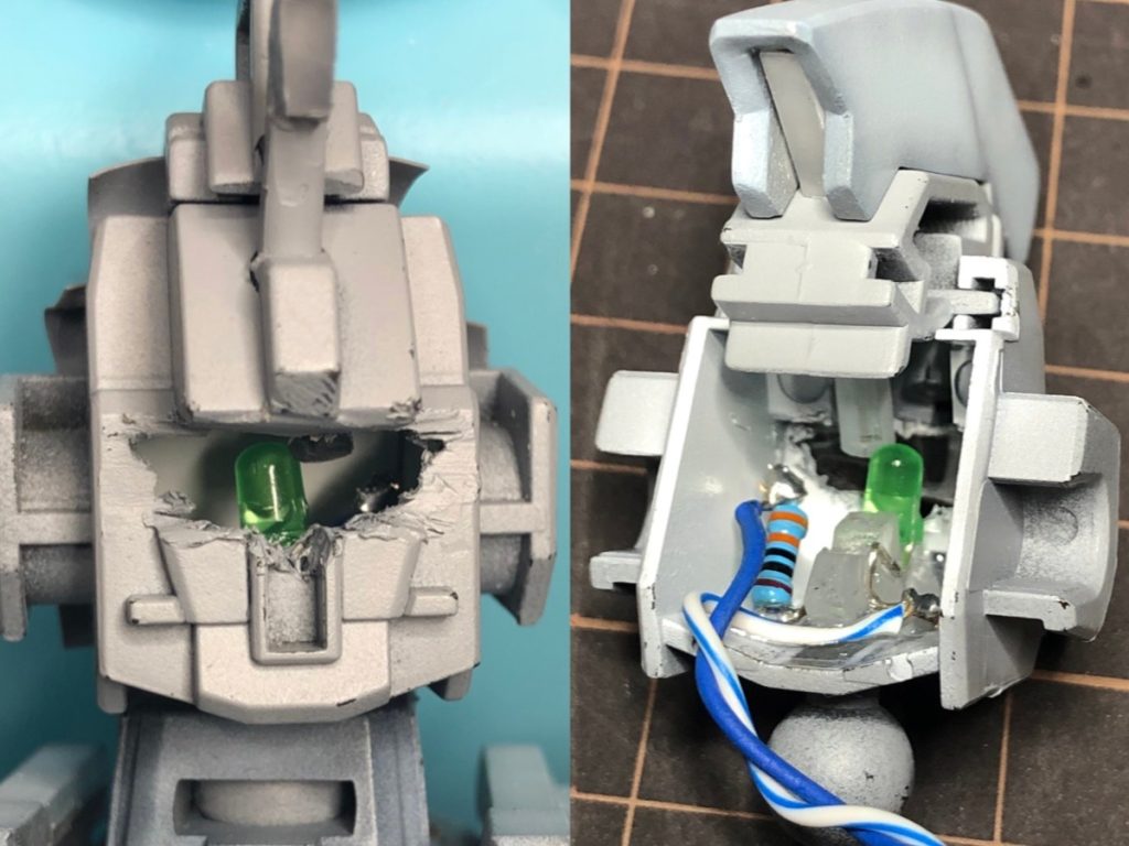 メインカメラと前後サブカメラを、1個のLEDで光らせています。サブカメラ部は透明ランナーを加工して導光板にしました。