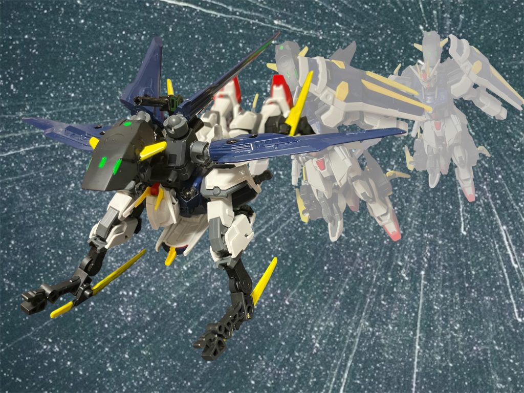 ハウンドモード。保有し、死蔵していたガイアガンダムのデータをフィードバック。グリフォンビームブレイドはバインダードラグーンを代用。