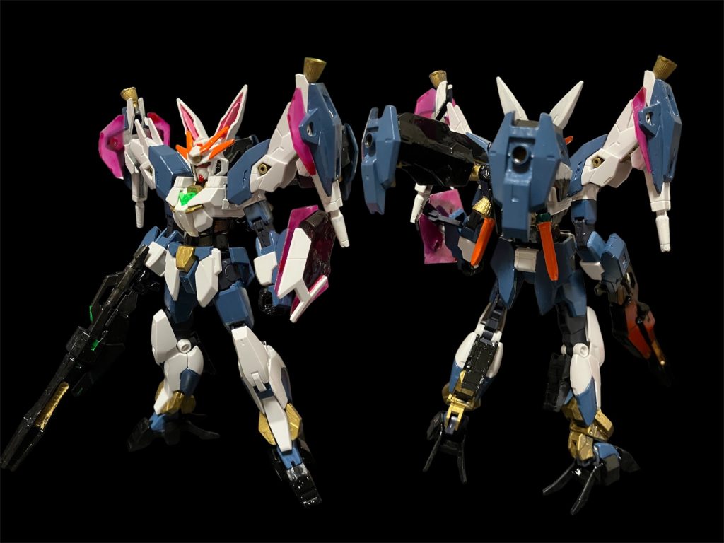 ラピッドラビットガンダム。ジュピターヴガンダムのジュピターアーマーをベースに背部バックパックとマニファービットにロケットノズルを追加。跳ね回る！？