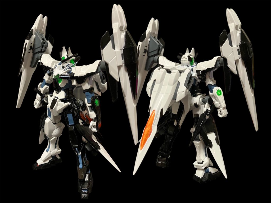 エクシア ビャッコライザー。背中と肩を加工して、オーライザーを合体！？太陽炉一つなんで、基本スペックは前回より高い。ただし、狐神合体と比べると圧倒的にポテンシャル不足（ ; &nbsp;; ）