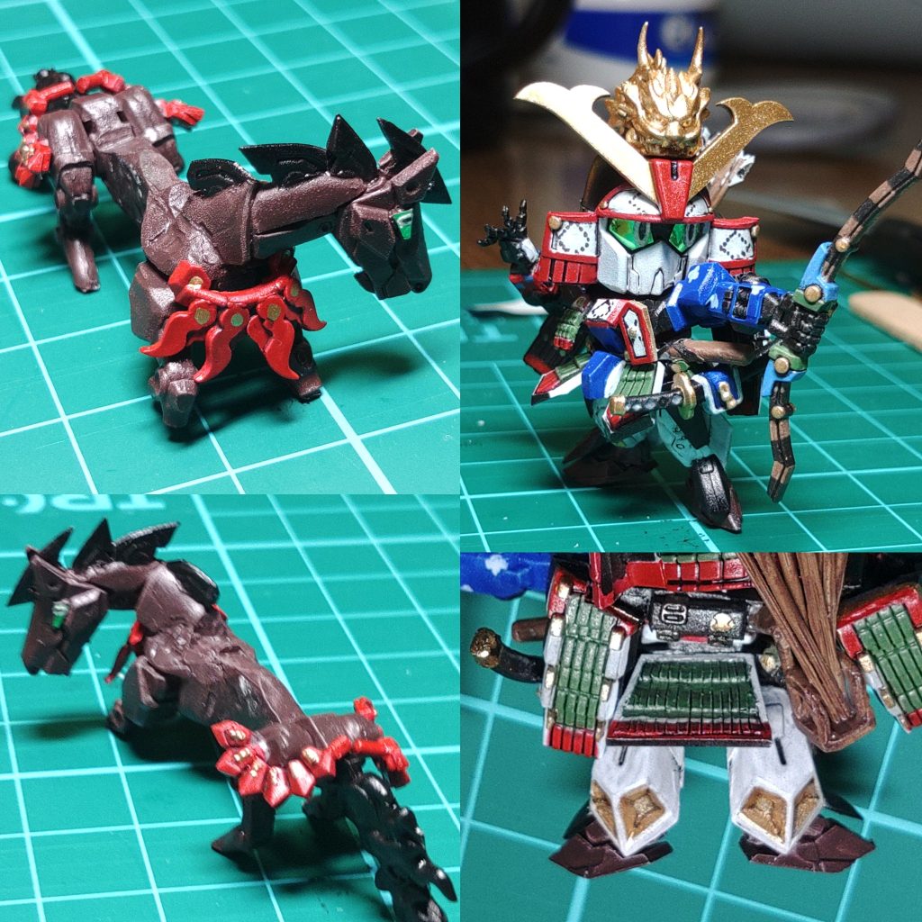 頑駄無の下半身、しっかり作りました。ゼータっぽい足は、アーティファクトの百式です。馬はアーティファクトのジャンクをペタペタとテトリスして作りました。