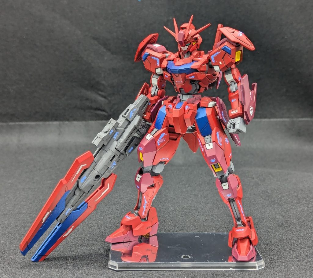 ビットオン形態です。これも塗装が剝がれるのであんまりこの姿にはしたくないです(gundam-kao2)オリジナルと違い長いビットステイヴはライフルに接続しています。