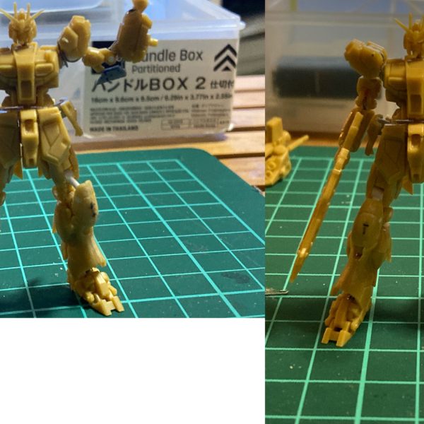 ガンダムアーティファクトνガンダムの可動化に挑戦中です。これでもかと言わんばかりにステンレス線とホッチキスの芯が大活躍しました。左腕は磁石の力で肘当てがすっぽ抜けないようになっています。（3枚目）