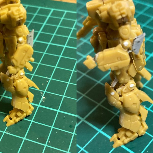 ガンダムアーティファクトνガンダムの可動化に挑戦中です。これでもかと言わんばかりにステンレス線とホッチキスの芯が大活躍しました。左腕は磁石の力で肘当てがすっぽ抜けないようになっています。（5枚目）