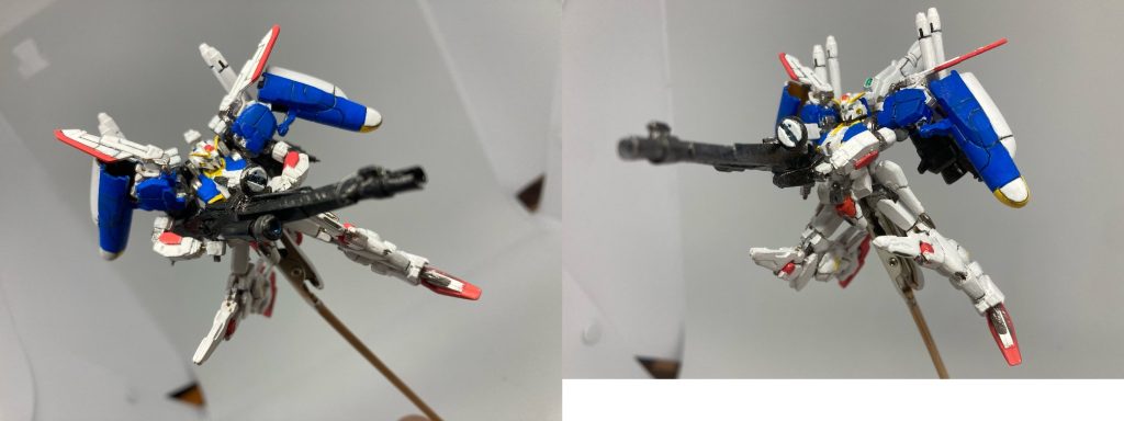 塗装は主にポスターカラーです。関節とセンサー周りはガンダムマーカー、白だけポスターカラーとAKリアルカラーマーカーの混合です。